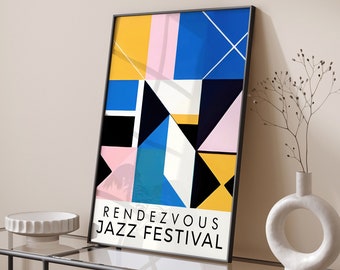 Jazz Festival Poster, Music Print, Modern Home Decor, Geometric Wall Art, Musician Gift, Mid Century Modern, Fine Art, Cafe Airbnb Decor Art