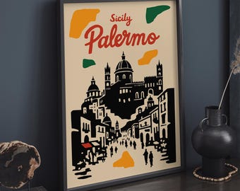 Sicily Palermo Poster – Vintage Italian Travel Print, Bold Minimalist Wall Art, Retro City Illustration