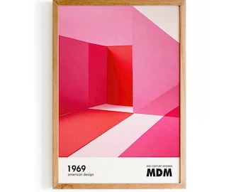 Pink Bauhaus Art Print, Mid Century Modern Wall Art, Large Wall Art, Exhibition Poster, Geometric Print, Abstract Poster, Minimalist Design