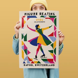 Ice Skating Poster, Sport Print, Vintage Wall Art, Retro Figure Ice Skating Art, Winter Sports Print, Winter Posters, Ice Skating Lover Gift