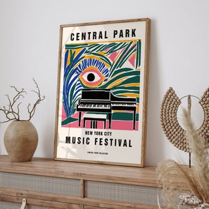 Central Park New York City Music Festival Poster, Summer Music Festival in NYC Print, Retro Wall Art, Colorful Wall Art, Large 24x36 Prints