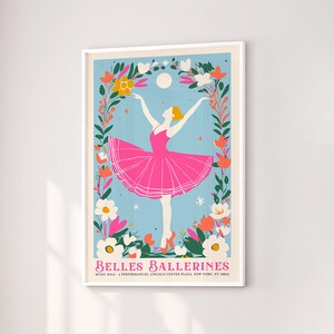 Belles Ballerines Ballet Poster, Dancer in Pink Dress, Floral Artwork, Music Art Decor, Cute  Girly Ballet Poster, Nursery Decor, Ballerina