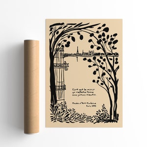 Vintage Eiffel Tower Art Print: Parisian Floral Silhouette Poster