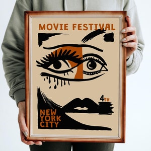 Retro Movie Festival Poster, NYC Art Print, Vintage Film Festival Wall Art, NYC Graphic Design, Mid-Century Modern Art, Cinematic Poster