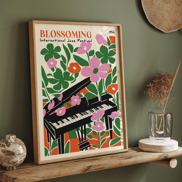 Colorful Jazz Festival Poster, Giclee Reproduction, Concert Wall Art, Music Prints 24x36, 20x30 Flowers, Piano, Colorful, Music Lovers Gift