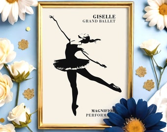 Giselle Grand Ballet Poster - Elegant Ballerina Dance Art, Ballet Performance Wall Decor, Black & White Magnifique Artwork for Dance Lovers