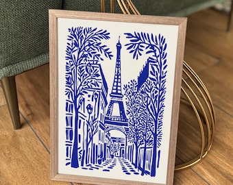 Paris Eiffel Tower Art Print, Blue French Landscape Poster