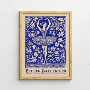 May include: A blue and cream colored poster with a ballerina in a floral setting. The poster reads "BELLES BALLERINES MUSIC HALL 4 PERFORMANCES, LINCOLN CENTER PLAZA, NEW YORK, NY 10023"
