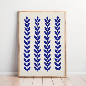 Navy Blue Botanical Leaf Print: Modern Scandinavian Wall Art