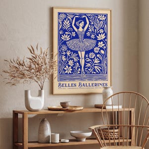 May include: A blue and white poster with a ballerina in a white tutu dancing in a field of flowers. The poster reads "Belles Ballerines Music Hall - 4 Performances Lincoln Center Plaza, New York, NY"