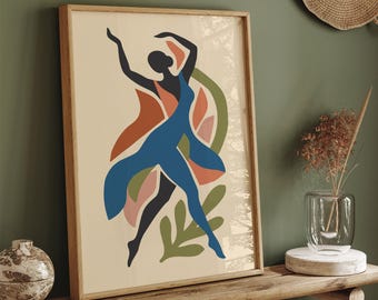Dancing Woman Wall Art, Boho Abstract Figure Print, Mid Century Modern Decor