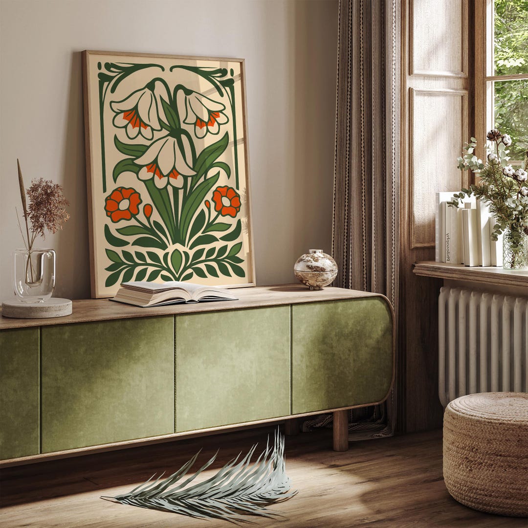 Botanical Art Nouveau Floral Poster – Vintage Flower Illustration ...