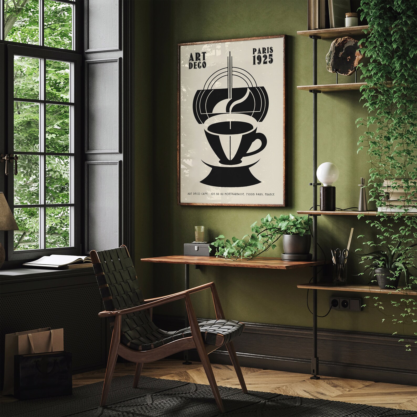 Art Deco Coffee Cup Poster, Vintage Paris 1925 Wall Art, Retro French