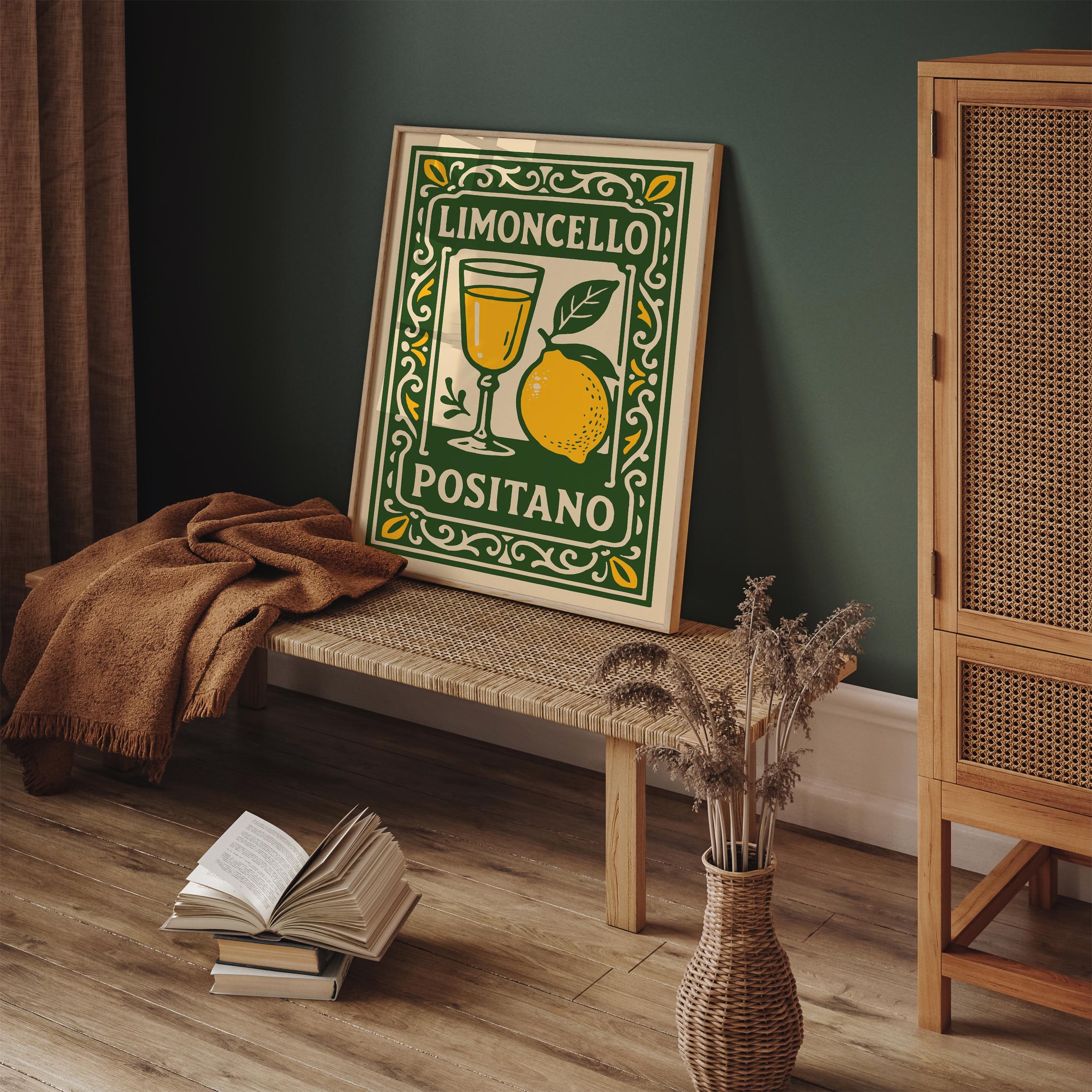 Limoncello Positano Print: Retro Italian Travel Poster, Amalfi