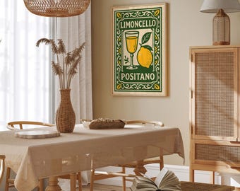 Limoncello Positano Print: Retro Italian Travel Poster, Amalfi