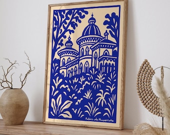 Monserrate Palace Art Print: Sintra Portugal Landmark, Blue Architecture