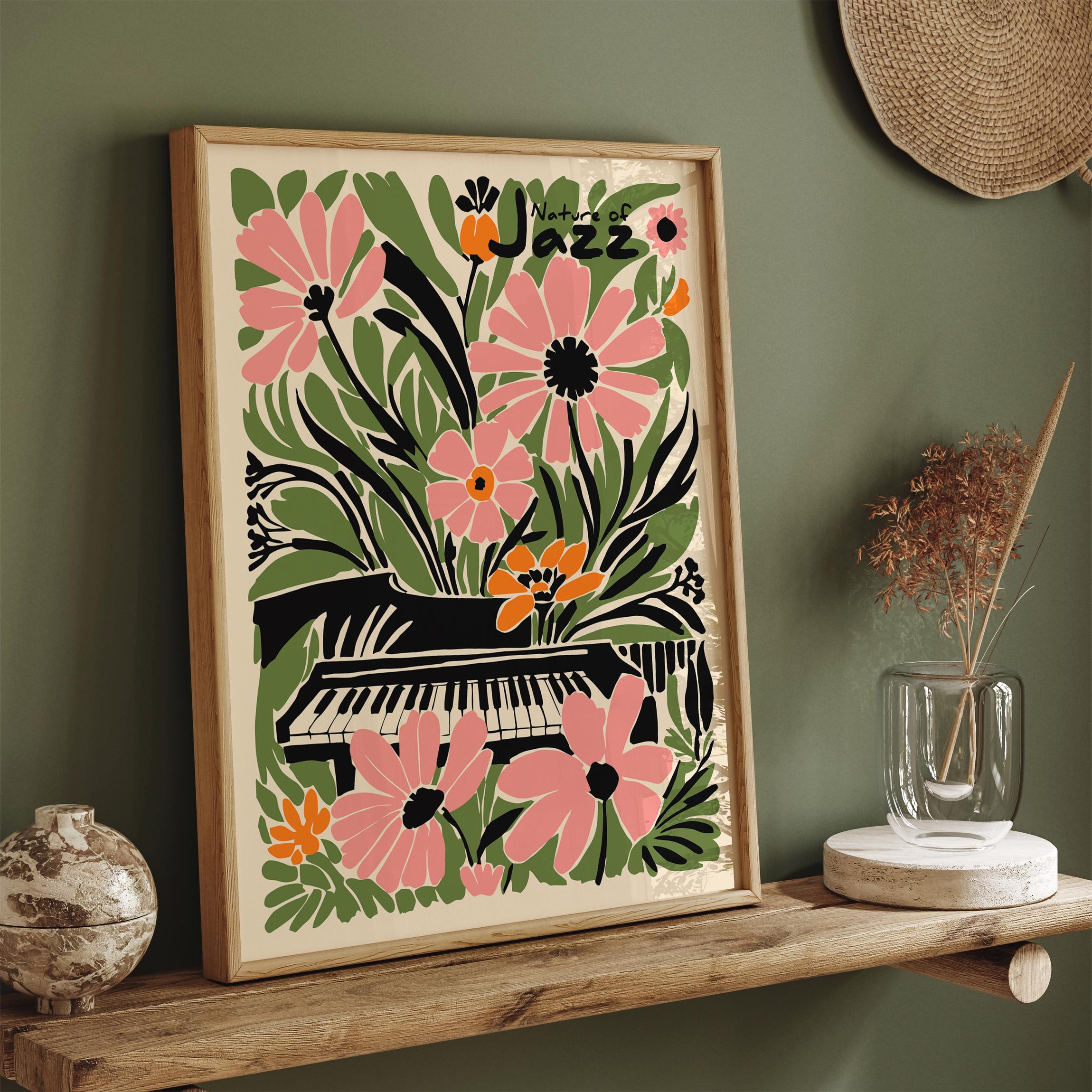 Retro Floral Jazz Piano Art Print: Vintage Botanical Decor - Etsy