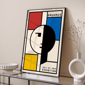 Bauhaus Exhibition Poster Print, Abstract Geometric Modernist Wall Art, German Art Print, Primary Colors Red Blue Yellow, Retro Home Decor