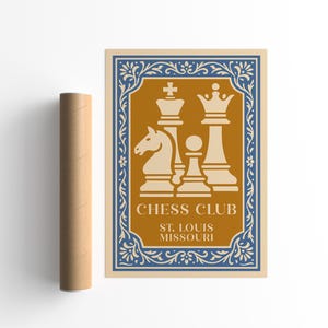 Vintage St. Louis Chess Club Poster: Retro Wall Art for Gamers