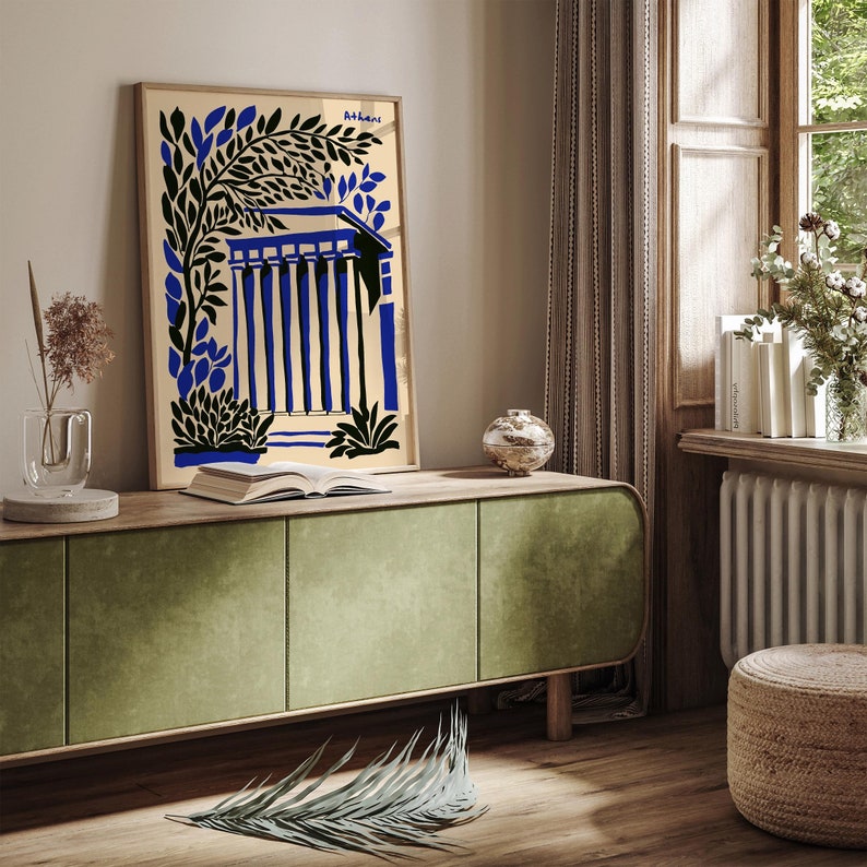 Athens Greece Poster: Retro Travel Print, Greek Architecture Art image 1