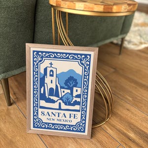 Santa Fe New Mexico Poster, Vintage Southwest Travel Print, Adobe Church Wall Art image 9