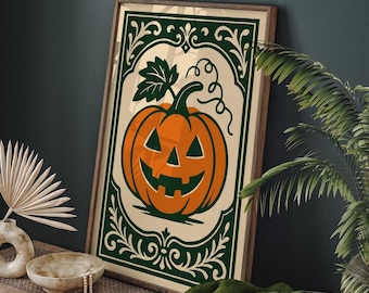 Rococo Horror Pumpkin Art Print: Gothic Halloween Wall Decor