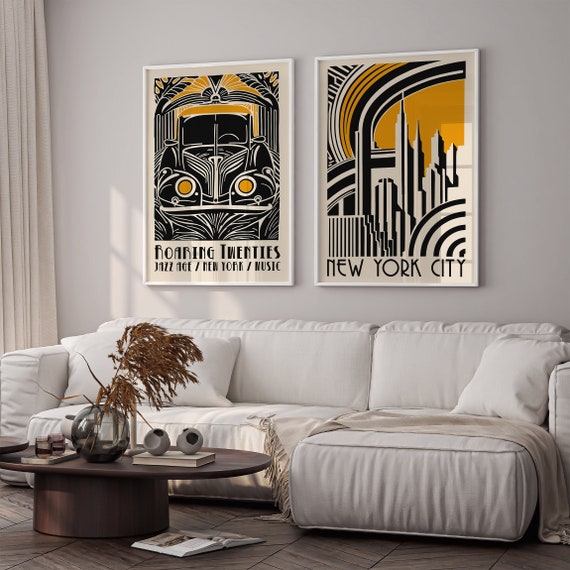 インテリアアート　ART DECO Art Deco New York City Poster, Mid-century Modern Travel Print - Etsy