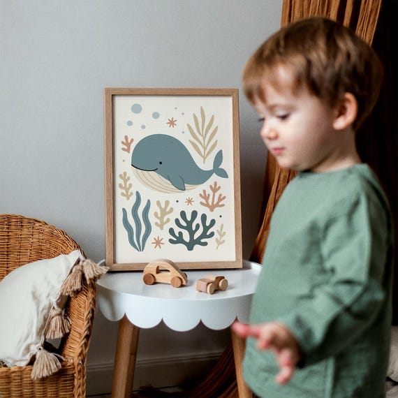 Whale and Coral Reef Nursery Print: Playful Ocean Wall Art - Main Image