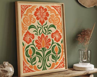 Retro Floral Art Print: Mid-Century Modern Botanical Wall Decor