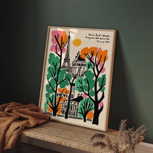 Paris Quote Poster, Eiffel Tower Floral Print, Modern Botanical Art Print, Vibrant French Travel Wall Decor, Trendy Parisian Illustration