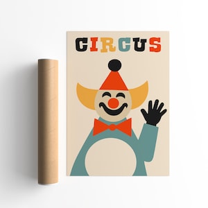 Retro Circus Clown Poster, Vintage Wall Art, Colorful Clown Illustration, Playroom Decor, Kids Room Wall Art, Whimsical Clown Art Print