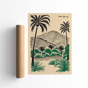 Palm Springs Poster, Retro Line Art Desert Landscape Print, Minimalist Wall Art, Travel Poster, California Nature Art, Boho Home Decor