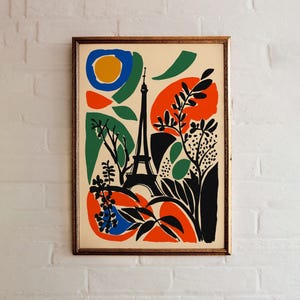 Impresión de arte abstracto de la vibrante Torre Eiffel de París - Arte de pared moderno botánico colorido - Póster de viaje francés - Decoración del hogar con naturaleza audaz