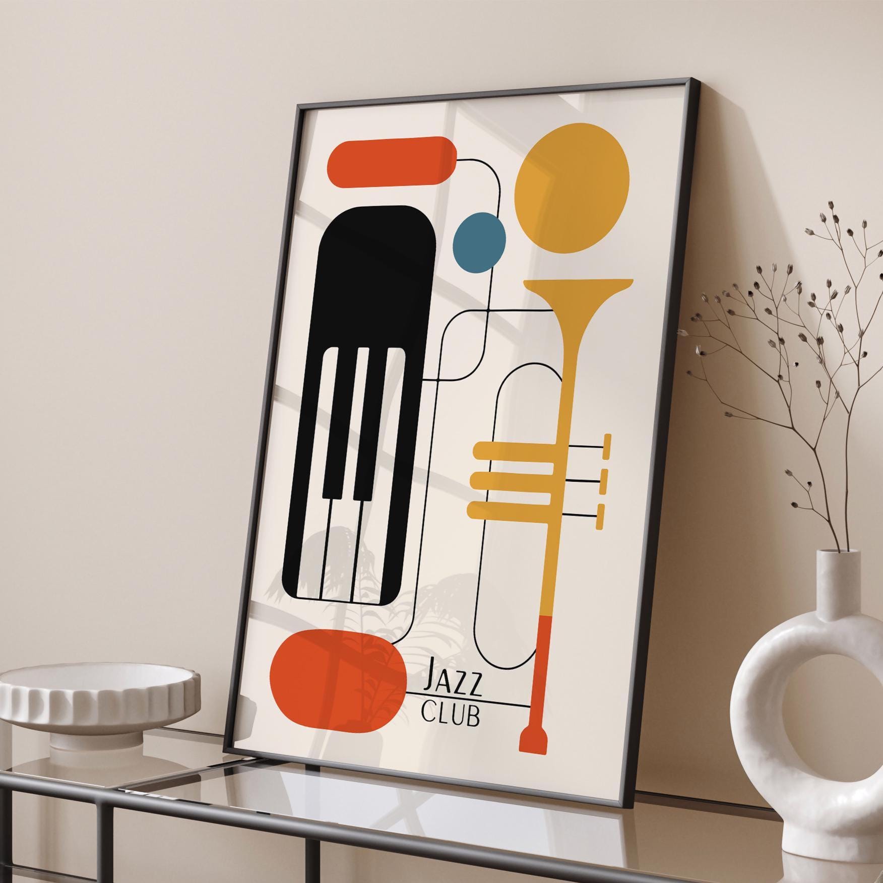 Minimalist Jazz Poster: Retro Piano & Trumpet Art Print - Etsy