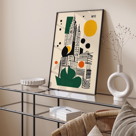 NYC Mid Century Modern Art Print, Abstract New York City