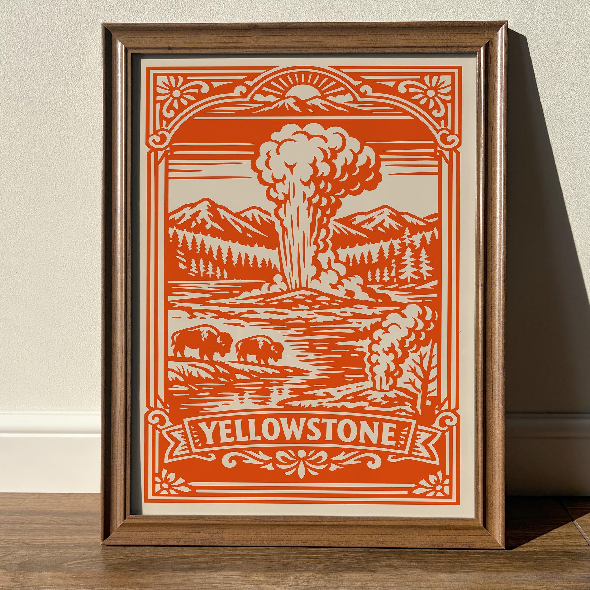 Yellowstone Poster, National Park Wall Art, Vintage Old Faithful