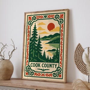 Vintage Cook County Travel Poster, Chicago Illinois Retro Wall Art