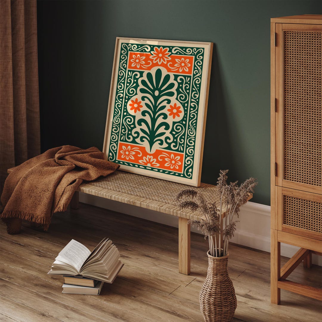 Mexican Folk Art Print | Vibrant Floral Wall Art | Boho Botanical ...