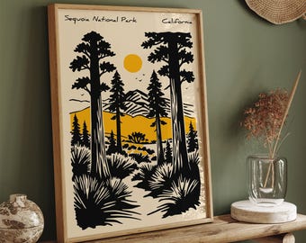 Sequoia National Park California Vintage Poster Print – Retro Landscape Wall Art