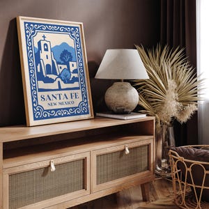 Santa Fe New Mexico Poster, Vintage Southwest Travel Print, Adobe Church Wall Art image 3