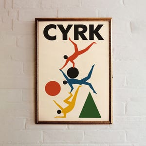 Vintage CYRK Polish Circus Poster, Mid-Century Modern Acrobat Print, Colorful Geometric Design, Retro Wall Decor, Gift for Art Collectors
