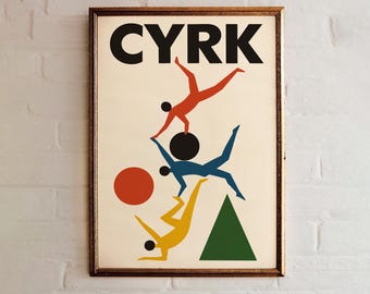 Vintage CYRK Polish Circus Poster: Mid-Century Modern Geometric Art Print
