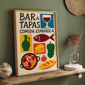 Spanish Tapas Bar Poster, Vibrant Comida Española Wall Art, Mediterranean Cuisine Decor, Kitchen, Restaurant, Cafe - Food Lover Gift