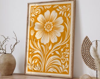 Boho Floral Wall Art: Mid-Century Modern Botanical Print