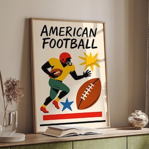 American Football Poster, Retro Sports Art Print, Football Player Illustration, Wall Decor for Sports Fans, Gift for Football Enthusiasts