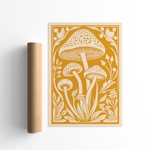 Botanical Mushroom Art Print, Retro Nature Print, Boho Fungi Poster, Cottagecore Mushroom Art, Mid-Century Modern Art, Woodland Mushroom Art