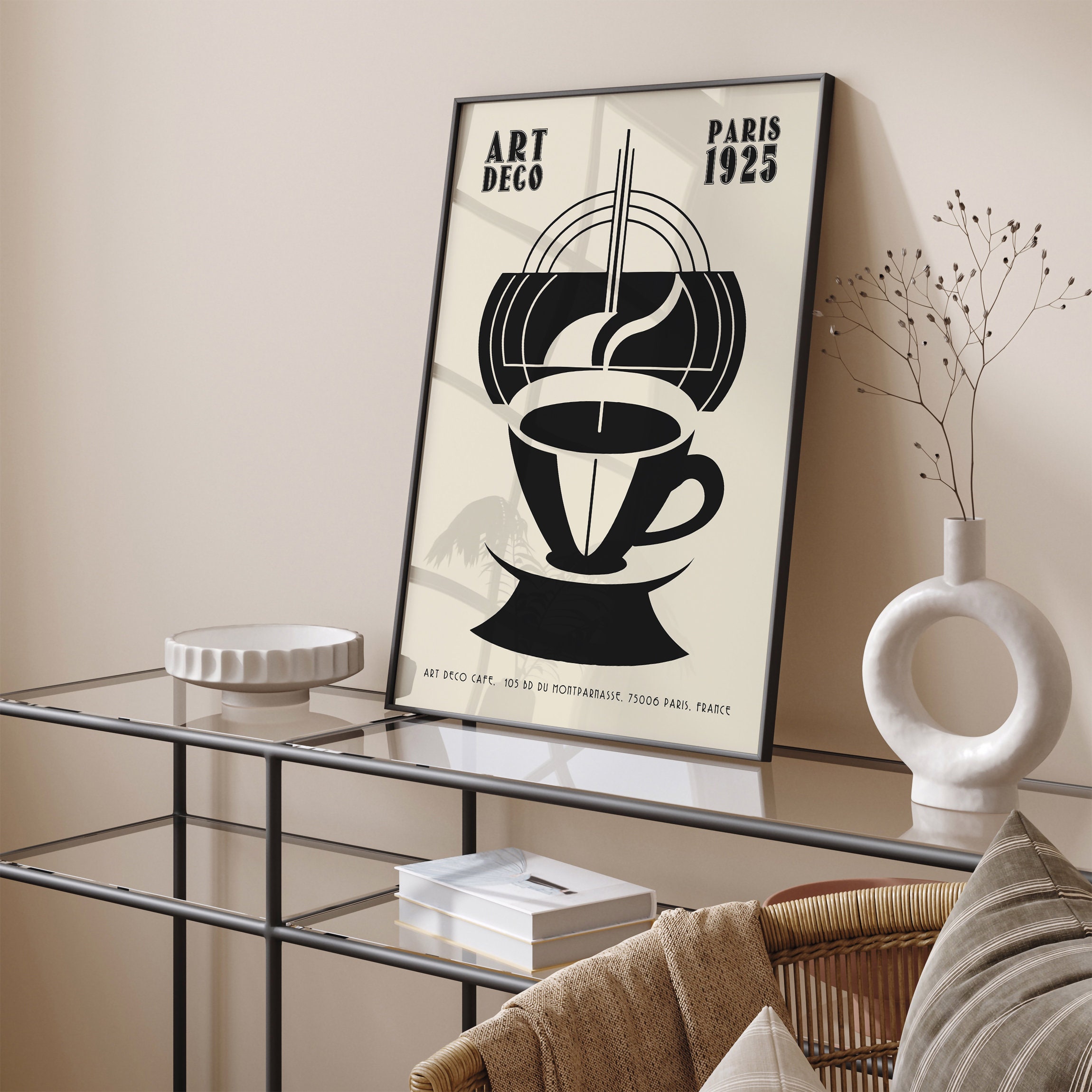 Art Deco Coffee Cup Poster, Vintage Paris 1925 Wall Art, Retro French