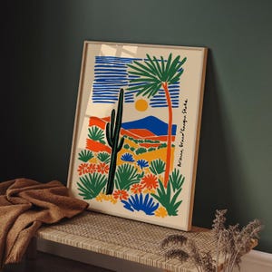 Póster del Gran Cañón de Arizona, impresión artística de pared con un colorido paisaje desértico, cactus, palmeras, montañas y sol (20 x 30 x 24 x 36)