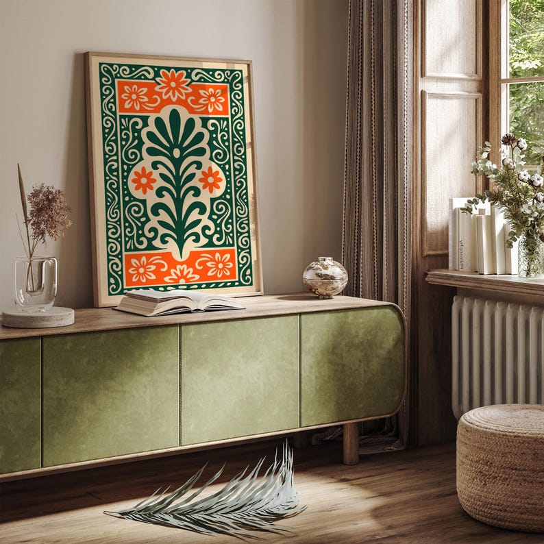 Mexican Folk Art Print | Vibrant Floral Wall Art | Boho Botanical ...