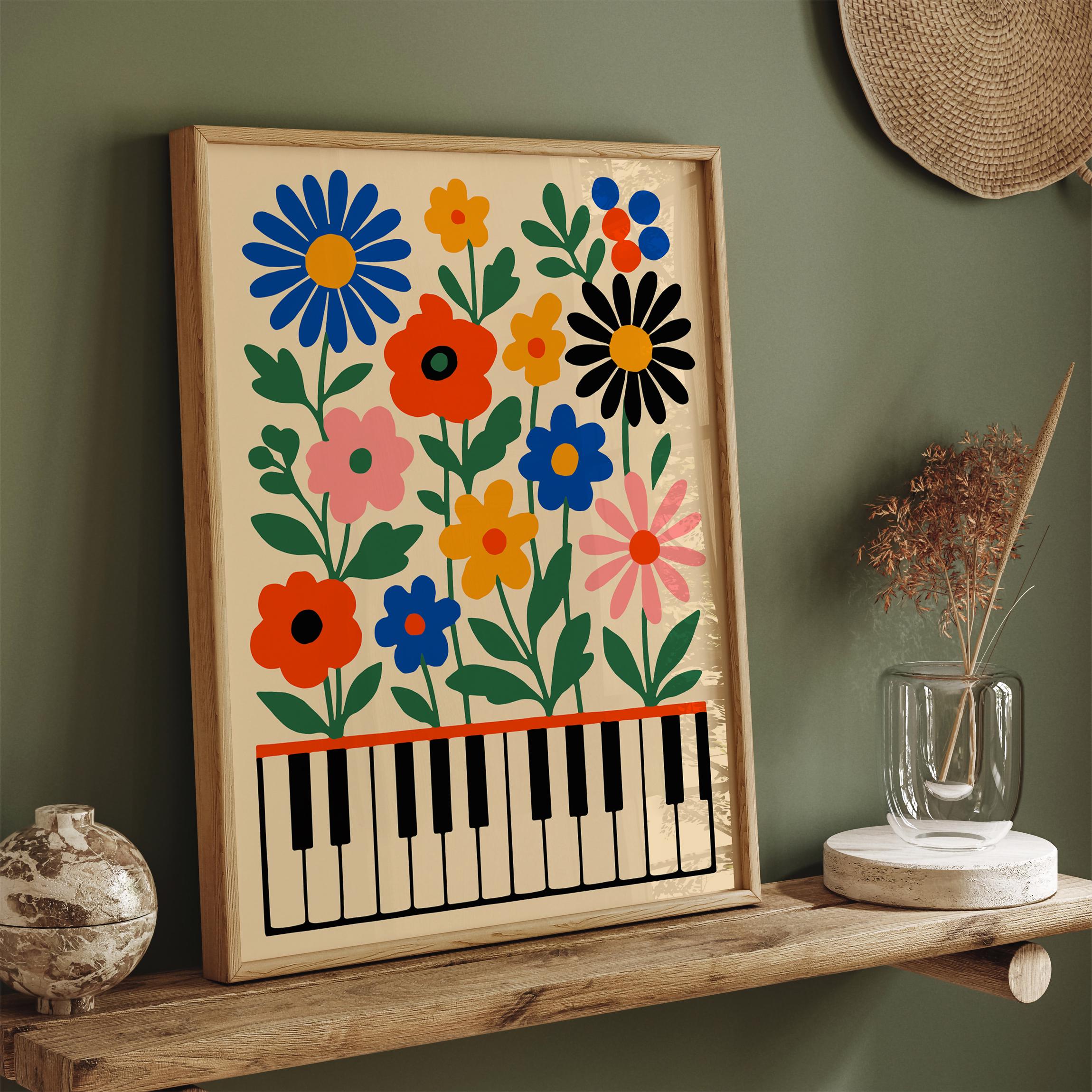 Boho Floral Piano Art Print: Colorful Botanical Music Poster - Etsy